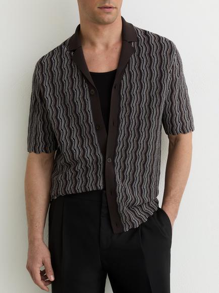 Reiss Drake Wavy Stripe Shirt, Brown, Brown