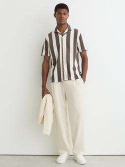 Reiss Dexter Block Stripe Cuban Shirt, Brown/White, Brown/White