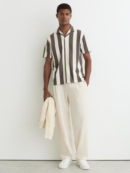 Reiss Dexter Block Stripe Cuban Shirt, Brown