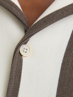 Reiss Dexter Block Stripe Cuban Shirt, Brown/White - view 2, Brown/White
