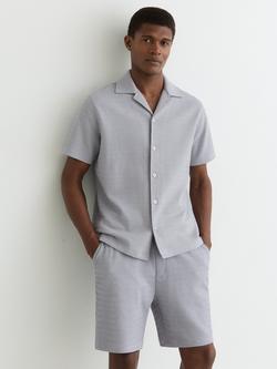 Reiss Felipe Textured Jacquard Cuban Shirt, Blue, Blue