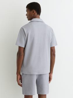 Reiss Felipe Textured Jacquard Cuban Shirt, Blue - view 2, Blue