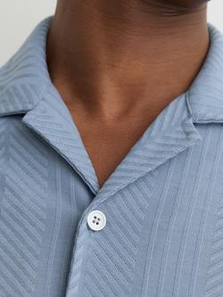 Reiss Frederick Jacquard Cuban Shirt, Blue - view 2, Blue