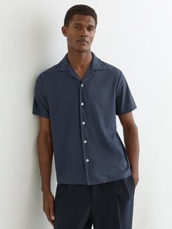 Reiss Frederick Regular Fit Textured Revere Collar Shirt, Blue, Blue