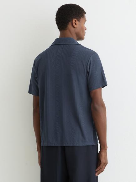 Reiss Frederick Regular Fit Textured Revere Collar Shirt, Blue - view 2, Blue