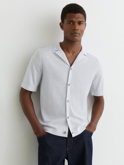 Reiss Grafton Merino Wool Cuban Shirt, Blue