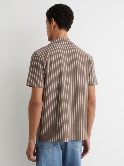 Reiss Percy Textured Striped Cuban Shirt, Brown/Ecru - view 2, Brown/Ecru