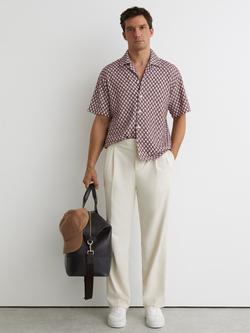 Reiss Geometric Print Short Sleeve Shirt, Rust Red, Rust Red