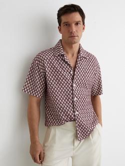 Reiss Geometric Print Short Sleeve Shirt, Rust Red - view 2, Rust Red