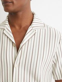 Reiss Percy Cotton Blend Regular Fit Stripe Revere Collar Shirt, Green/Brown Multi - view 2, Green/Brown Multi