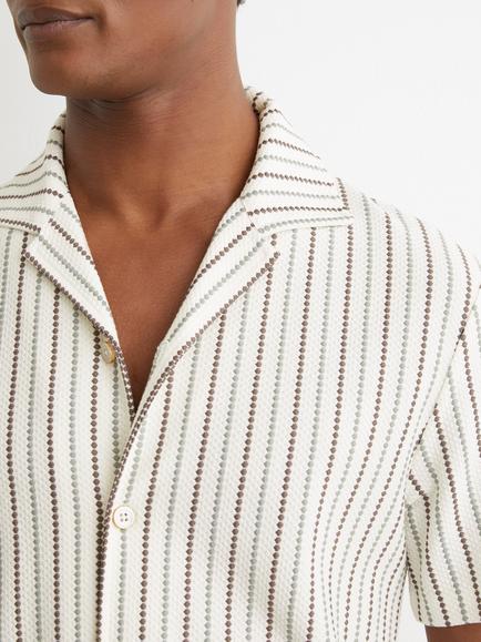 Reiss Percy Cotton Blend Regular Fit Stripe Revere Collar Shirt, Green/Brown Multi - view 2, Green/Brown Multi