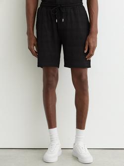 Reiss Alvo Drawstring Textured Wave Shorts, Black, Black