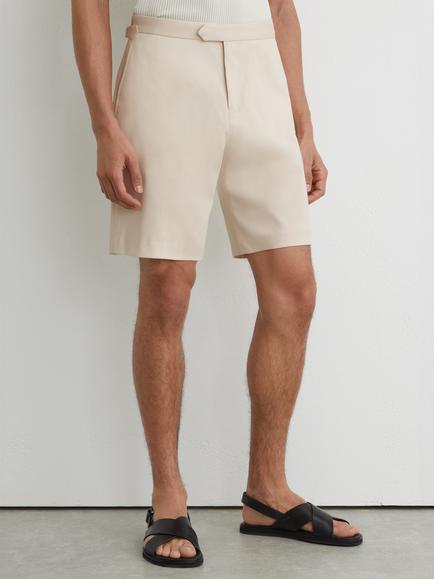 Reiss Cantwell Cotton Blend Side Adjuster Shorts, Stone, Stone