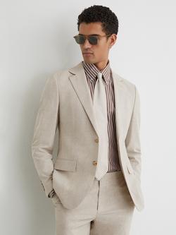 Reiss Cheltenham Single Breasted Linen Cotton Blend Blazer, Oatmeal Brown, Oatmeal Brown