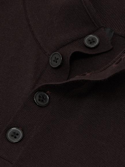 Reiss Farnham Merino Wool Half Button Funnel Neck Jumper, Chocolate Brown - view 2, Chocolate Brown