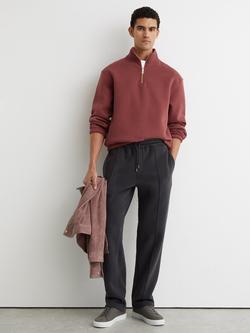 Reiss Quinn Half Zip Washed Sweatshirt, Raspberry, Raspberry