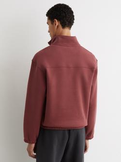 Reiss Quinn Half Zip Washed Sweatshirt, Raspberry - view 2, Raspberry
