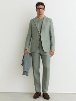 Reiss Atlantic Tailored Fit Linen Suit Trousers, Sage, Sage