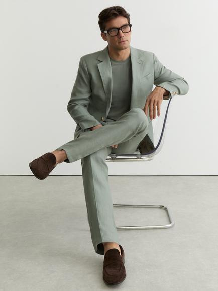 Reiss Atlantic Tailored Fit Linen Suit Trousers, Sage - view 2, Sage