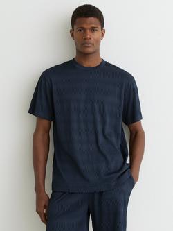 Reiss Cox Regular Fit Short Sleeve Textured T-Shirt, Airforce Blue, Airforce Blue