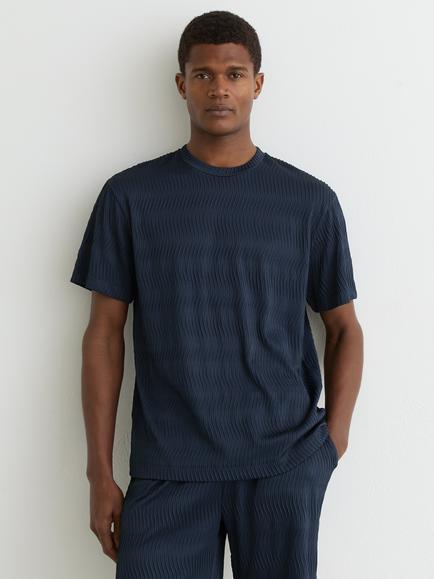 Reiss Cox Regular Fit Short Sleeve Textured T-Shirt, Airforce Blue, Airforce Blue