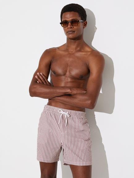 Reiss Bay Seersucker Stripe Swim Shorts, Rose/White, Rose/White