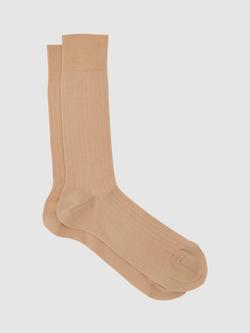 Reiss Cotton Rich Ribbed Socks, Sand, Sand