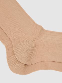 Reiss Cotton Rich Ribbed Socks, Sand - view 2, Sand