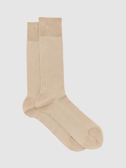 Reiss Cotton Rich Ribbed Socks, Champagne, Champagne