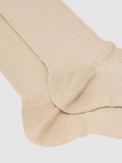Reiss Cotton Rich Ribbed Socks, Champagne - view 2, Champagne