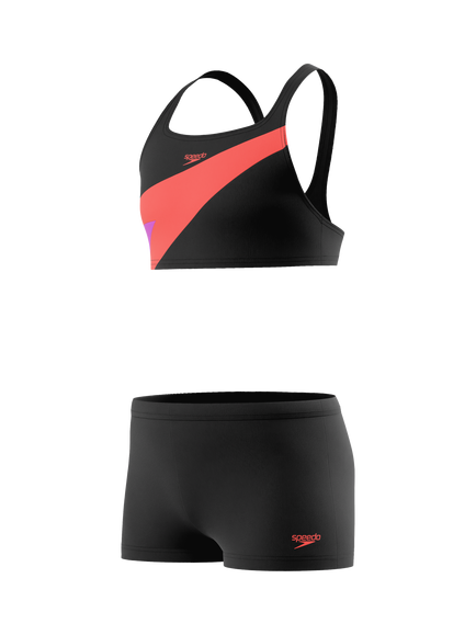 Speedo Kids' Hyperboom Butterfly Back Bikini Set, Anthracite/Postitpnk - view 2, Anthracite/Postitpnk