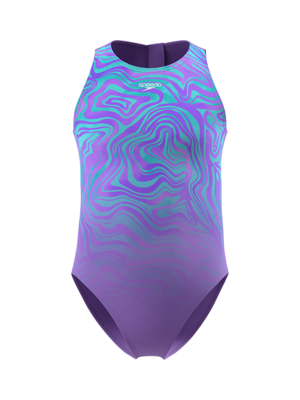 Speedo Kids' Print Hydrasuit Swimsuit, Pace Purple, Pace Purple