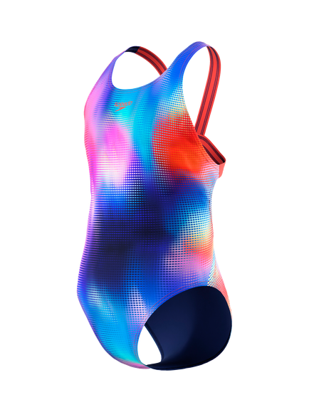 Speedo Kids' Print Leaderback Swimsuit, Post It Pink, Post It Pink