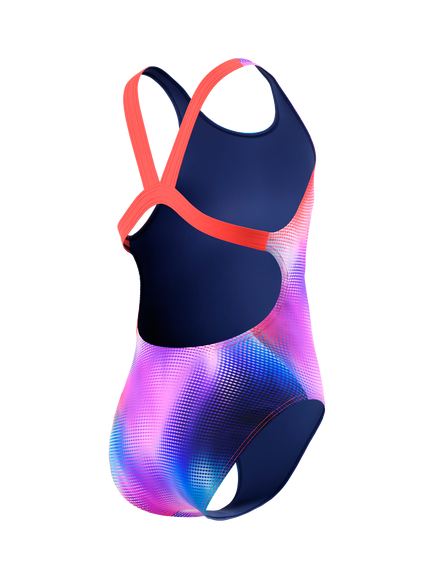 Speedo Kids' Print Leaderback Swimsuit, Post It Pink - view 2, Post It Pink