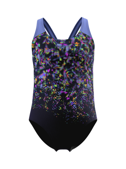 Speedo Kids' Print Splashback Swimsuit, Anthracite/Lavender, Anthracite/Lavender