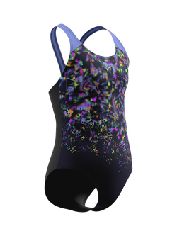 Speedo Kids' Print Splashback Swimsuit, Anthracite/Lavender - view 2, Anthracite/Lavender