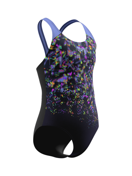 Speedo Kids' Print Splashback Swimsuit, Anthracite/Lavender - view 2, Anthracite/Lavender