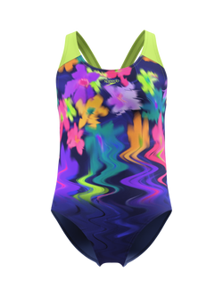 Speedo Kids' Print Splashback Swimsuit, Nightwatch/Citrus Green, Nightwatch/Citrus Green