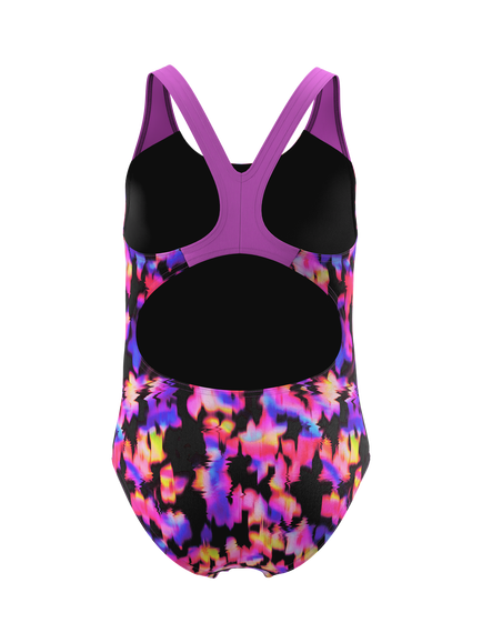 Speedo Kids' Print Splashback Swimsuit, Anthracite/Neon Jelly - view 2, Anthracite/Neon Jelly