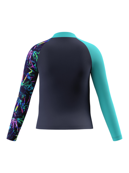 Speedo Kids' Long Sleeve Rash Guard, Peacoat/Hyper Teal - view 2, Peacoat/Hyper Teal