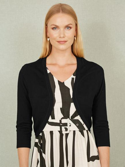 Yumi Knitted Open Neck Bolero Cardigan, Black