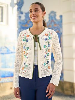 Yumi Embroidered Floral Crochet Cardigan, Ivory - view 2, Ivory