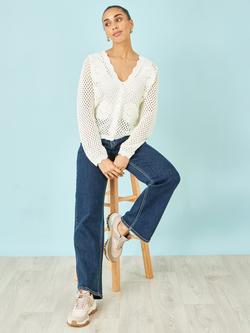 Yumi Floral Crochet Knit Cardigan, White - view 2, White