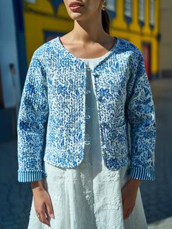 Yumi Boho Floral/Stripe Reversible Jacket, Blue, Blue