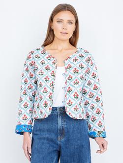Yumi Boho Floral Reversible Quilted Jacket, Blue - view 2, Blue