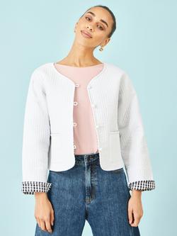 Yumi Gingham Reversible Cotton Quilted Cropped Jacket, White, White