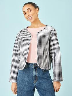 Yumi Gingham Reversible Cotton Quilted Cropped Jacket, White - view 2, White