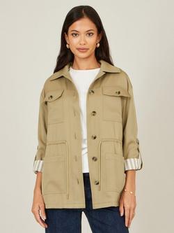 Yumi Drawstring Waist Utility Jacket, Green, Green