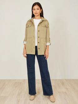 Yumi Drawstring Waist Utility Jacket, Green - view 2, Green