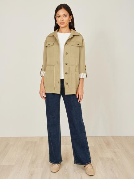 Yumi Drawstring Waist Utility Jacket, Green - view 2, Green